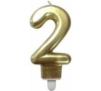 Homéa, Bougie Anniversaire Chiffre 2 avec Support Plastique H7,5 cm Or