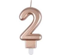 Homéa, Bougie Anniversaire Chiffre 2 avec Support Plastique H7,5 cm Rose Gold
