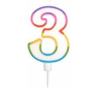 Homéa, Bougie Anniversaire Chiffre 3 avec Support Plastique H10,5 cm Multicolore