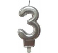 Bougie d'Anniversaire "Chiffre 3" 7cm Argent Gris G