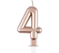 Homéa, Bougie Anniversaire Chiffre 4 avec Support Plastique H7,5 cm Rose Gold