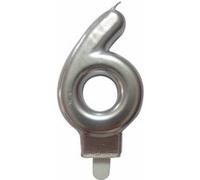 Homéa, Bougie Anniversaire Chiffre 6 avec Support Plastique H7,5 cm Argent