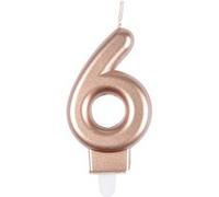 Homéa, Bougie Anniversaire Chiffre 6 avec Support Plastique H7,5 cm Rose Gold