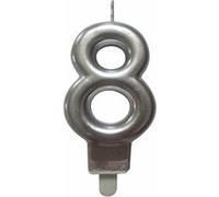 Bougie d'Anniversaire Chiffre 8 7cm Argent Gris G