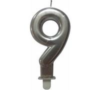 Bougie d'Anniversaire "Chiffre 9" 7cm Argent Gris G
