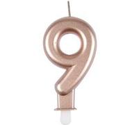Homéa, Bougie Anniversaire Chiffre 9 avec Support Plastique H7,5 cm Rose Gold