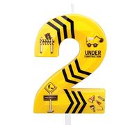 Bougie d'Anniversaire de Construction, Rayures Noires Bougie Numérotée pour Gâteau d'Anniversaire Thème Construction Jaune Décoration Gâteau pour Garçons et Filles (Numéro 2)