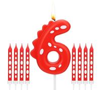 Bougie D'anniversaire Dinosaure Numéro 6, 1 Bougie Numérotée de Gâteaux et 8 Longues Bougies Minces, 6.8cm/2.68in Bougie Dinosaure pour la Décoration de Gâteaux sur le Thème de la Fête