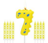Bougie D'anniversaire Dinosaure Numéro 7, 1 Bougie Numérotée de Gâteaux et 8 Longues Bougies Minces, 6.8cm/2.68in Bougie Dinosaure pour la Décoration de Gâteaux sur le Thème de la Fête