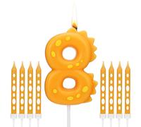 Bougie D'anniversaire Dinosaure Numéro 8, 1 Bougie Numérotée de Gâteaux et 8 Longues Bougies Minces, 6.8cm/2.68in Bougie Dinosaure pour la Décoration de Gâteaux sur le Thème de la Fête
