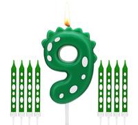 Bougie D'anniversaire Dinosaure Numéro 9, 1 Bougie Numérotée de Gâteaux et 8 Longues Bougies Minces, 6.8cm/2.68in Bougie Dinosaure pour la Décoration de Gâteaux sur le Thème de la Fête