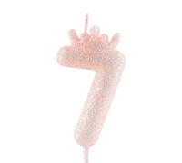 Bougie d'anniversaire en couronne rose scintillante, 7ème bougie d'anniversaire rose scintillante avec chiffre pour décoration de gâteau pour filles, fêtes à thème, anniversaire de mariage