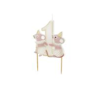 Bougie d'anniversaire, en forme de chiffre 1, avec souris, 7,5 cm, pour 1er anniversaire d'enfant, décoration de gâteau