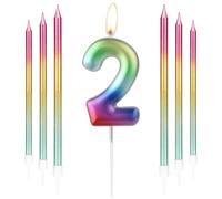 Bougie d'anniversaire en forme de chiffre 2, utilisée pour décorer des gâteaux et des desserts lors de fêtes pour les personnes de tous âges et pour célébrer divers événements