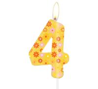 Bougie d'anniversaire en forme de chiffre 4 - Fleur jaune mignonne - Décoration de fête d'anniversaire - Thème bohème - Pour fille ou enfant - Décoration de fête prénatale
