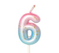 Bougie d'anniversaire en forme de chiffre 6 sur le thème de la sirène pour gâteau d'anniversaire, bougie de 6e anniversaire pour fille de 6 ans, rose et bleue