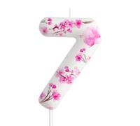 Bougie d'anniversaire en forme de chiffre 7 - Décoration de gâteau d'anniversaire - Blanc et rose - Thème Sakura - Fournitures de décoration de fête pour enfants garçons et filles