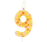 Bougie d'anniversaire en forme de chiffre 9 - Jolie fleur jaune - Décoration de fête d'anniversaire pour fille - Thème bohème - Décoration de fête prénatale