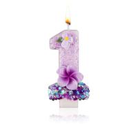 Bougie d'Anniversaire en Forme de Chiffre, Bougie d'Anniversaire en Forme de Fleur Violette Bougie Scintillante en Forme de Chiffre Bougie en Paraffine en Forme de Chiffre (Numéro 1)