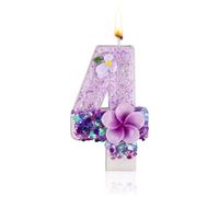 Bougie d'Anniversaire en Forme de Chiffre, Bougie d'Anniversaire en Forme de Fleur Violette Bougie Scintillante en Forme de Chiffre Bougie en Paraffine en Forme de Chiffre (Numéro 4)