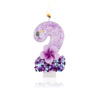 Bougie d'Anniversaire en Forme de Chiffre, Bougie d'Anniversaire en Forme de Fleur Violette Bougie Scintillante en Forme de Chiffre Bougie en Paraffine en Forme de Chiffre (Numéro 2)