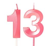 Bougie d'anniversaire en forme de chiffre rose, bougies d'anniversaire pour décoration de gâteau d'anniversaire pour enfants, garçons, anniversaire, mariage, entreprise (rose, 13)