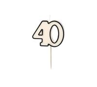 Bougie d'anniversaire, en forme de numéro 40, 5,5 cm, pour décoration de gâteau d'anniversaire, décoration de gâteau - Blanc et noir