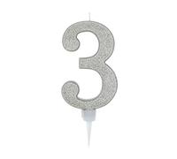 Bougie d'anniversaire géante à paillettes argentées 17,5 cm, convient pour les fêtes d'anniversaire, les anniversaires de mariage, les fêtes de retraite, etc. (numéro 3, argent)