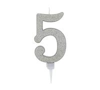 Bougie d'anniversaire géante à paillettes argentées 17,5 cm, convient pour les fêtes d'anniversaire, les anniversaires de mariage, les fêtes de retraite, etc. (numéro 5, argent)
