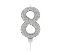 Bougie d'anniversaire géante à paillettes argentées 17,5 cm, convient pour les fêtes d'anniversaire, les anniversaires de mariage, les fêtes de retraite, etc. (numéro 8, argent)