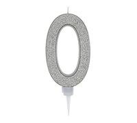 Bougie d'anniversaire géante à paillettes argentées 17,5 cm, convient pour les fêtes d'anniversaire, les anniversaires de mariage, les fêtes de retraite, etc. (numéro 0, argent)
