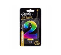 Bougie d'anniversaire GoDan chiffre 2, 8 cm, couleurs arc-en-ciel