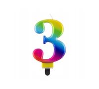 Bougie d'anniversaire GoDan chiffre 3, 8 cm, couleurs arc-en-ciel