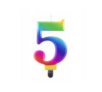 Bougie d'anniversaire GoDan chiffre 5, 8 cm, couleurs arc-en-ciel
