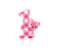 Bougie d'anniversaire Jumbo chiffre 1 anniversaire rose rose avec nounours