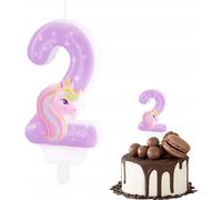 Bougie D'anniversaire Licorne Chiffre 2 Rose Pour Fête D'anniversaire