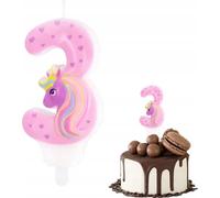 Bougie D'anniversaire Licorne Chiffre 3 Rose Pour Fête D'anniversaire