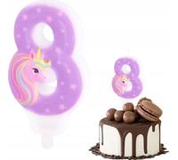 Bougie D'anniversaire Licorne Chiffre 8 Rose Pour Fête D'anniversaire