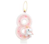 Bougie d'anniversaire licorne rose en forme de chiffre 8 - Décoration de gâteau d'anniversaire scintillante pour filles, fête des enfants, activités scolaires, réunions de famille