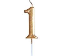 Bougie d'anniversaire métallique dorée numéro 1