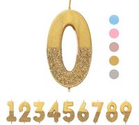 Bougie d'anniversaire numéro 0 dorée avec paillettes | Décoration de gâteau de qualité supérieure | Jolie, scintillante pour enfants, adultes, 10e, 20e, 50e, 80e fête, anniversaire, âge jalon
