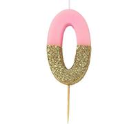 Bougie d'anniversaire numéro 0 zéro rose avec dorées | Décoration de gâteau de qualité supérieure pour enfants, adultes, 20e, 30e, 40e, 50e, 60e, fête, anniversaire