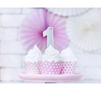 Bougie d'anniversaire numéro 1 avec paillettes 7cm argenté