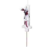 Bougie d'anniversaire numéro 1 avec pétales de rose 8cm blanc / rouge