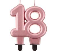 Bougie d'anniversaire numéro 18, rose métallique et or, 8 cm