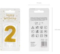 Bougie d'anniversaire numéro 2 avec paillettes 7cm or