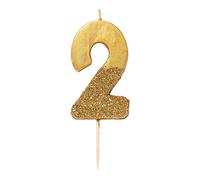 Bougie d'anniversaire numéro 2 dorée avec paillettes | Décoration de gâteau de qualité supérieure | Jolie, scintillante pour enfants, adultes, 2e, 21e fête, anniversaire, âge jalon