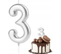 Bougie D'anniversaire Numéro 3 Argent Métallique Pour Fête D'anniversaire
