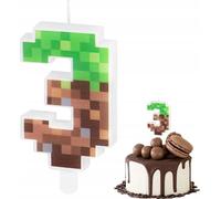 Bougie D'anniversaire Numéro 3 Avec Des Blocs De Chiffres Sur Le Thème De Minecraft Pour Une Fête