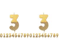 Bougie d'anniversaire numéro 3 dorée avec paillettes | Décoration de gâteau de qualité supérieure | Jolie, scintillante pour enfants, adultes, 3e, 13e, 30e fête, anniversaire, âge jalon (Lot de 2)